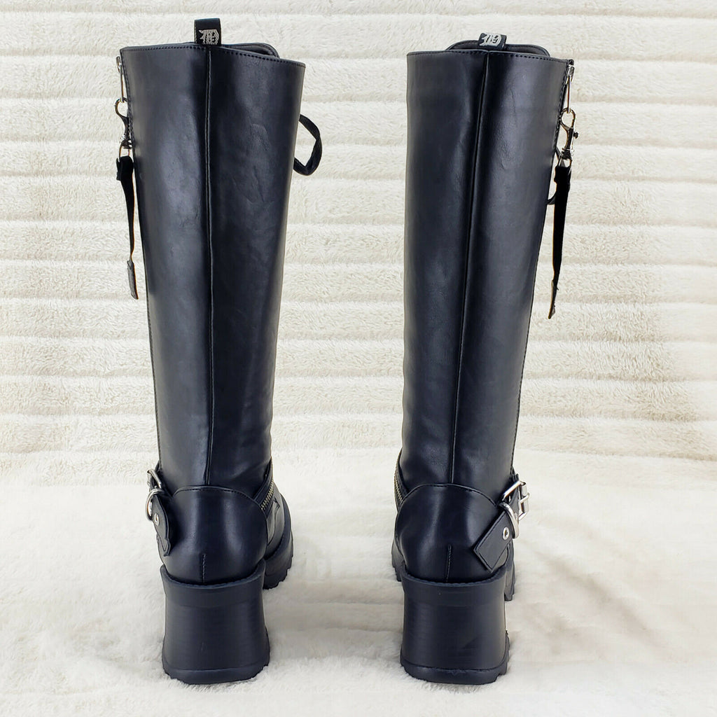 Bratty 206 Zipper Strap Biker Goth Punk Lace Up Knee Boots In House NY - Totally Wicked Footwear