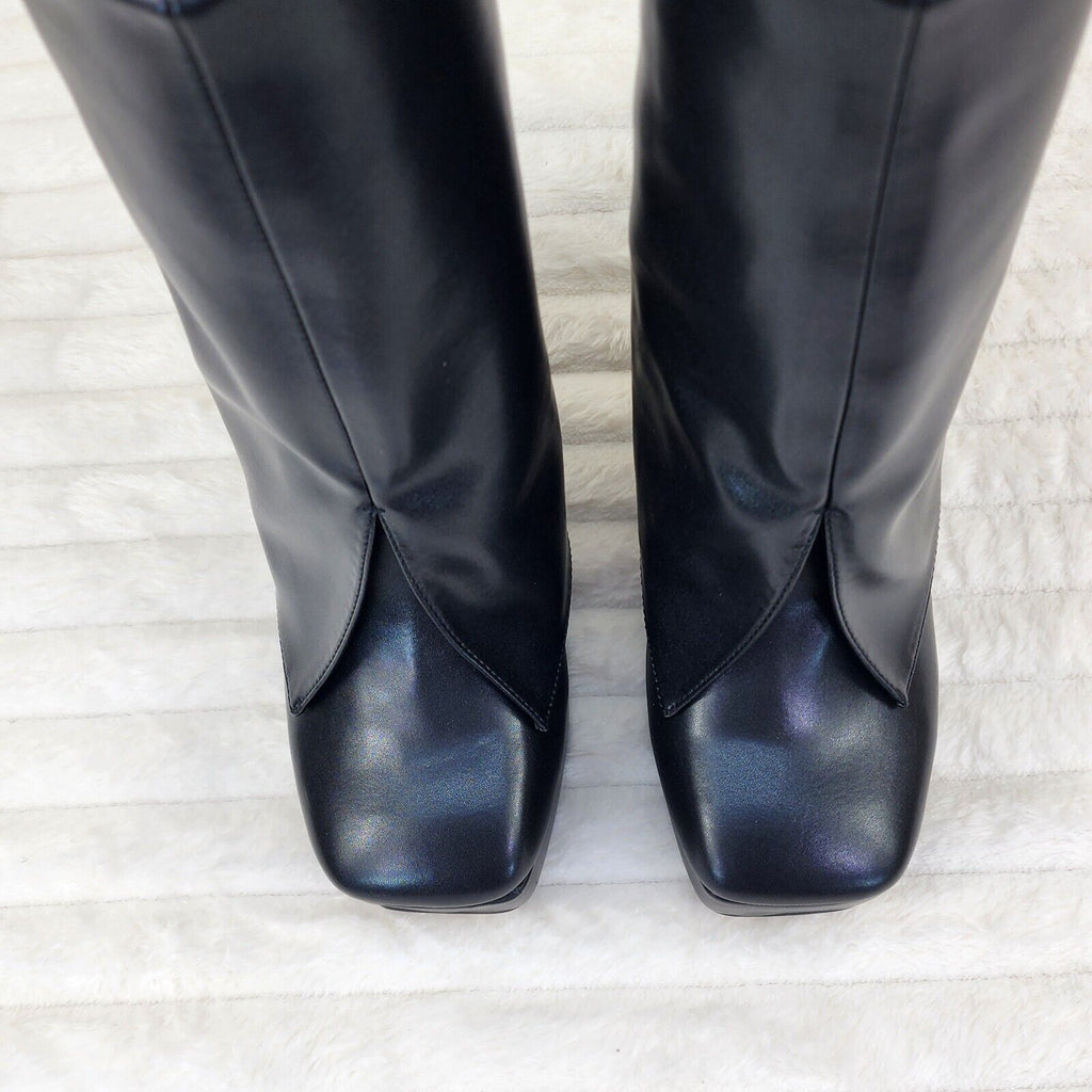 Riches Black Skirted Chunky Heel Pull On Platform Boots - Totally Wicked Footwear