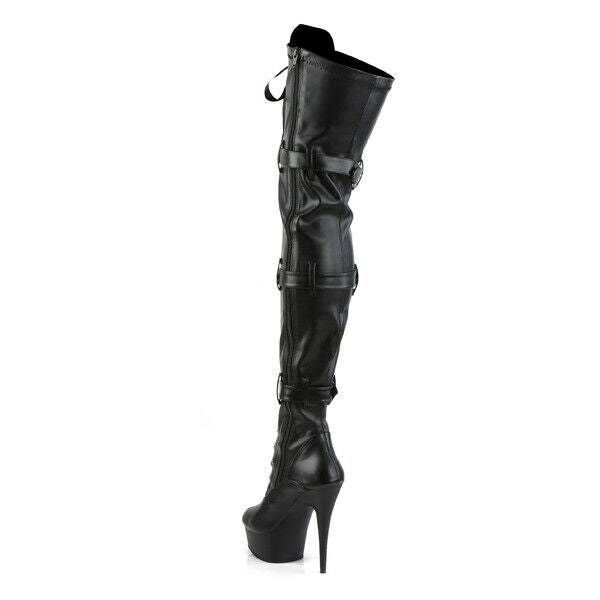 Delight 3028 Triple Buckle Thigh High Platform Torment Boot Black Sizes 7-14 NY - Totally Wicked Footwear