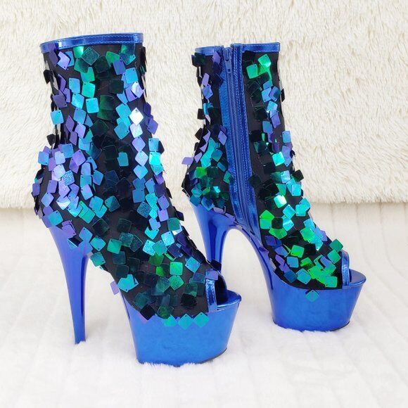 Delight 1031SQ Green Mermaid Sequin Ankle Boot 7" High Heel Shoe Sizes 11 NY - Totally Wicked Footwear