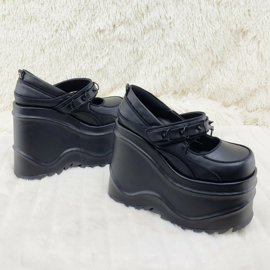 Wave 48- 6" Platform Black Matte Goth Punk Mary Jane Shoes Demonia NY - Totally Wicked Footwear