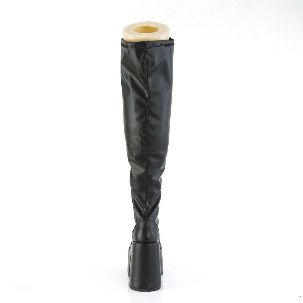 Camel 300WC Wide Cut Platform Stretch Goth Punk Thigh Boots Black Matte NY - Totally Wicked Footwear