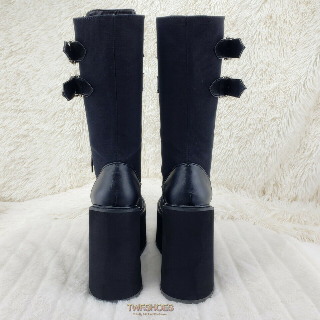 Demonia Swing 221 Black Canvas Goth Rave Knee Boot 5.5" Platform RESTOCKED NY - Totally Wicked Footwear