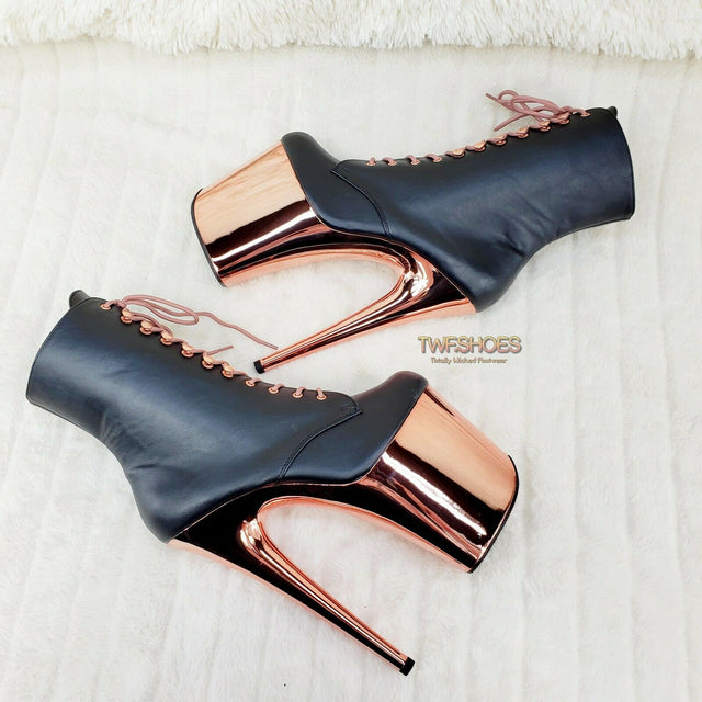 Flamingo 1020 Black Matte Rose Gold Platform 8" Heel Ankle Boots 10 & 12 NY - Totally Wicked Footwear