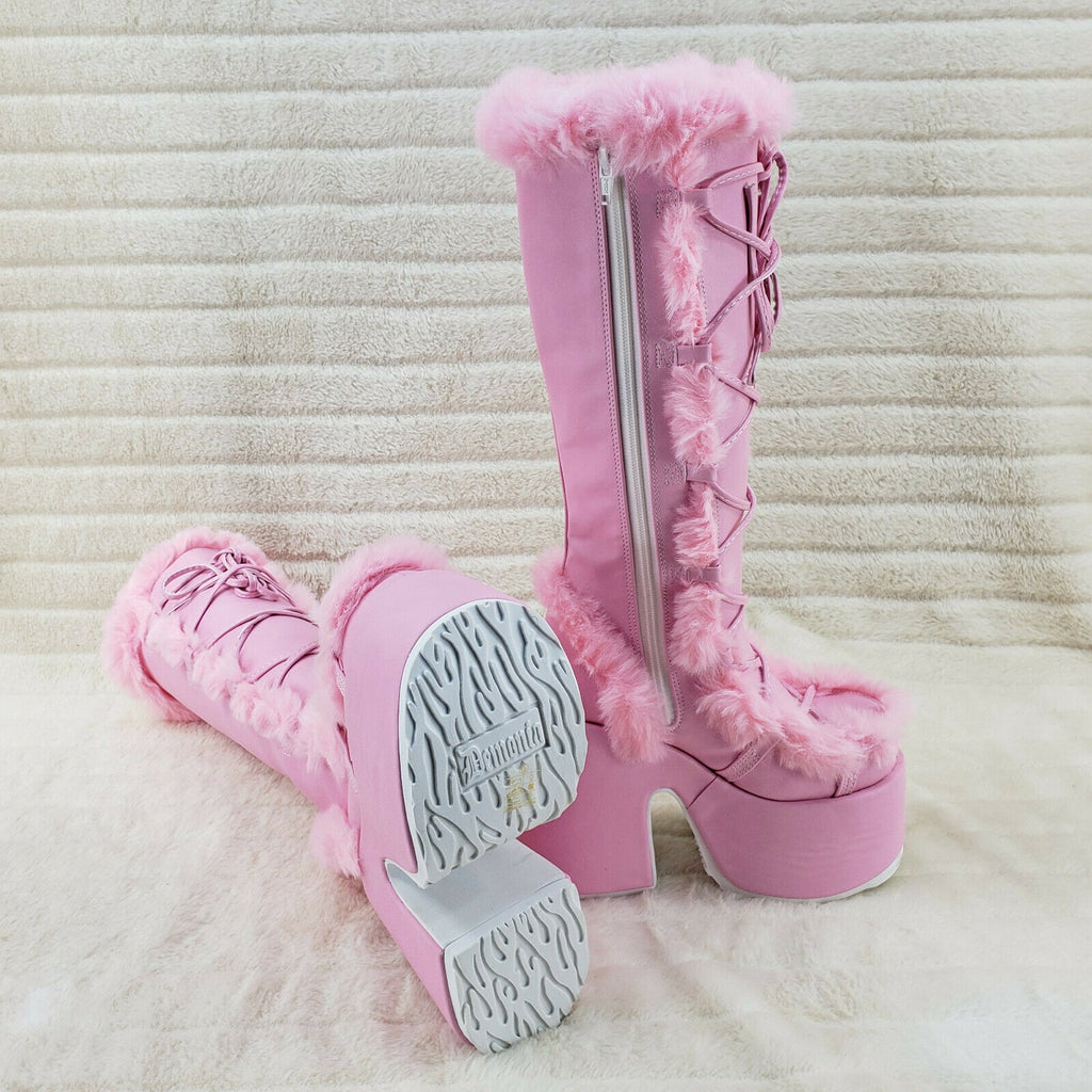 Camel 311 Stacked Baby Pink Stomper Platform Goth Punk Go Go Knee Boots In House - Totally Wicked Footwear
