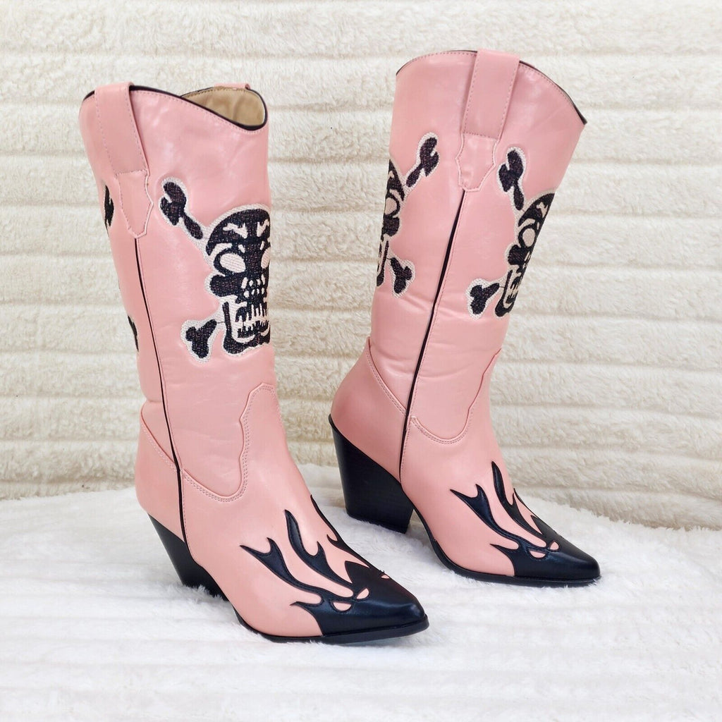 Ghost Rider Embroidered Skull & Bones Cowboy Western Cowgirl Boots New - Totally Wicked Footwear