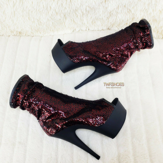 Delight 1008SQ Black Burgundy Red Sequin Slouchy Ankle Boot 6" High Heels NY - Totally Wicked Footwear