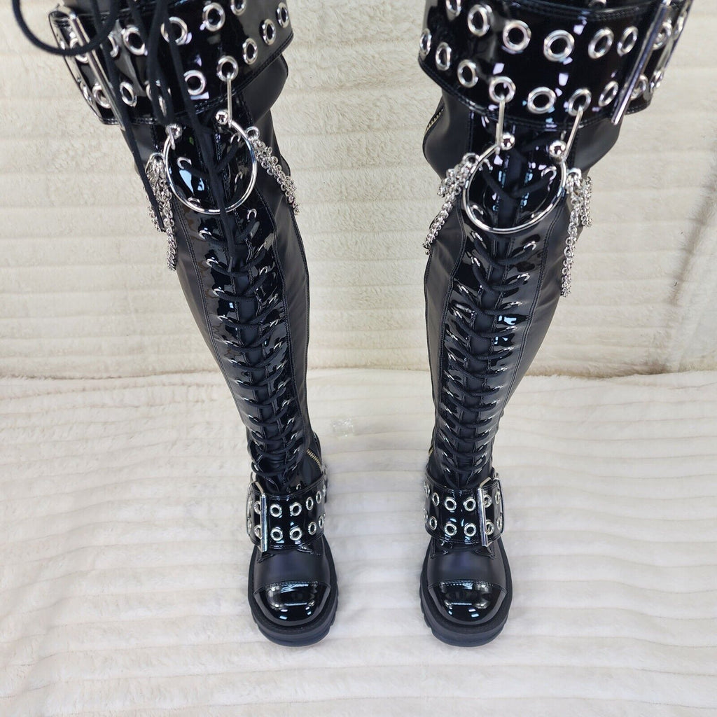 Bratty 304 Zipper Strap Buckle Biker Goth Punk Lace Up Thigh Boots In House NY - Totally Wicked Footwear