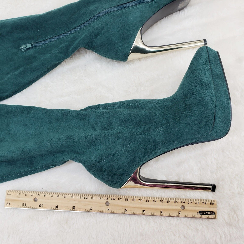 Sexy Girlz Faux Stretch Teal Suede High Heel Pointy Toe Platform Thigh Boots - Totally Wicked Footwear