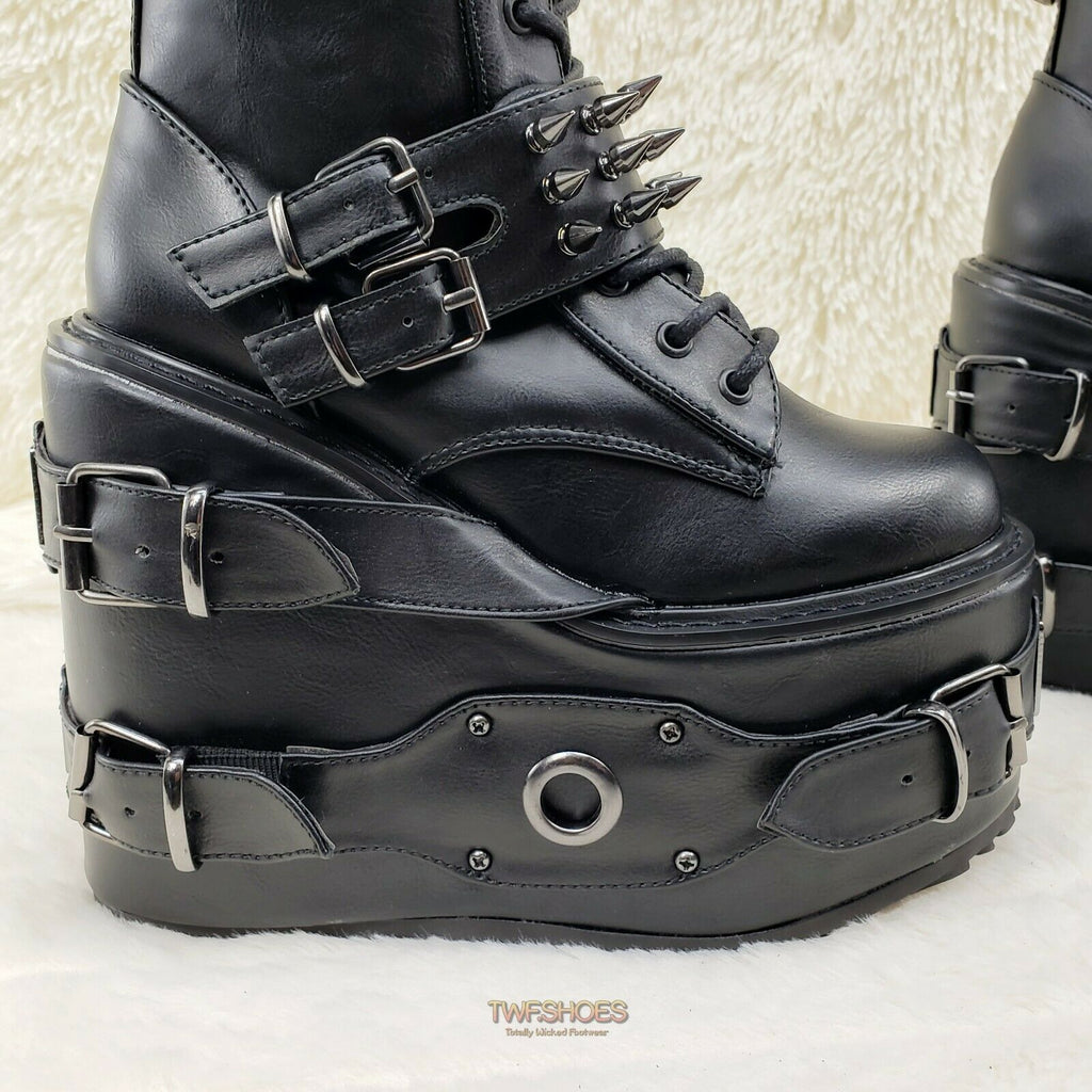 Swing 327 Black Knee Boot 5.5" Platform Studs & Spikes Goth Rave Boot Restock NY - Totally Wicked Footwear