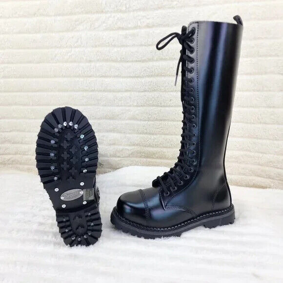 Riot 20 Goth Combat Biker Steel Toe Boots Black Leather Men Sizes NY IN HOUSE - Totally Wicked Footwear