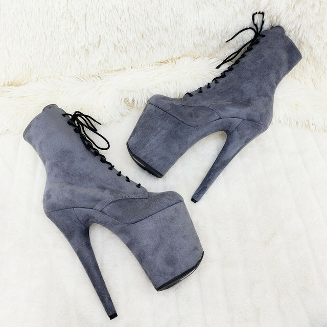 Flamingo 1020FS Gray Vegan Suede 8" High Heel Platform Ankle Boot US Sizes NY - Totally Wicked Footwear