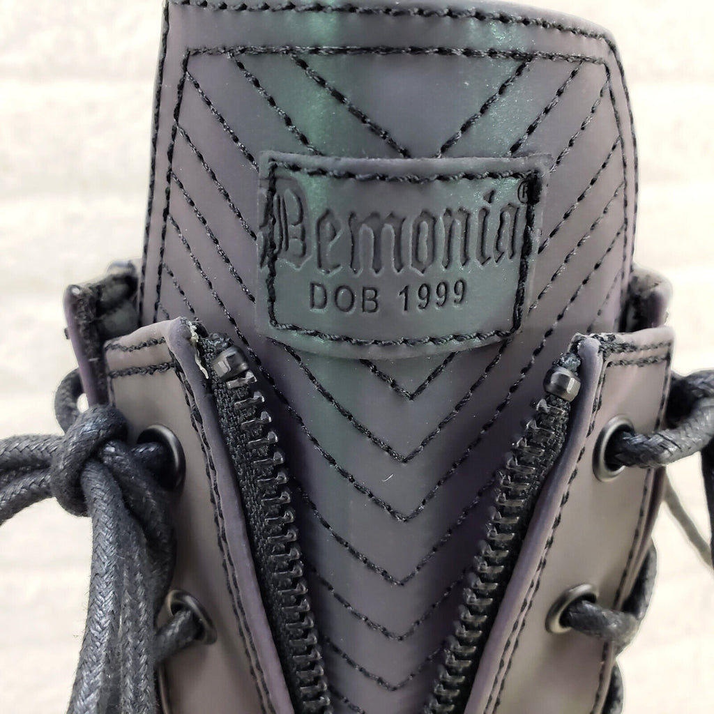 Void Purple Green Reflective Platform Wedge Mid Calf Boots IN HOUSE NY Demonia - Totally Wicked Footwear