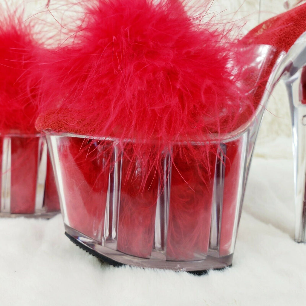 Adore 724F Red Marabou Platform Shoes Sandals 7" High Heel Shoes NY - Totally Wicked Footwear