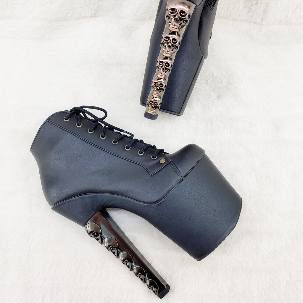 Voodoo 1005 Brush Metal Skull Stacked 7" High Heel Platform Boots IN HOUSE NY - Totally Wicked Footwear