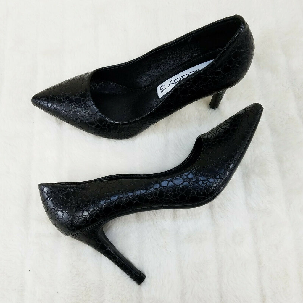 Monica Textured 3.5" Heel Pointy Toe Pump Shoes Black - Totally Wicked Footwear