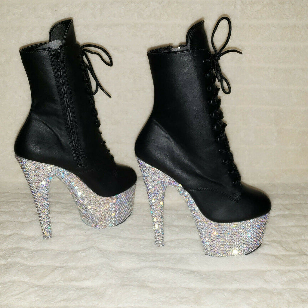 Bejeweled 1020 Rhinestone Platform Lace Up Ankle Boots 7" High Heels IN HOUSE - Totally Wicked Footwear