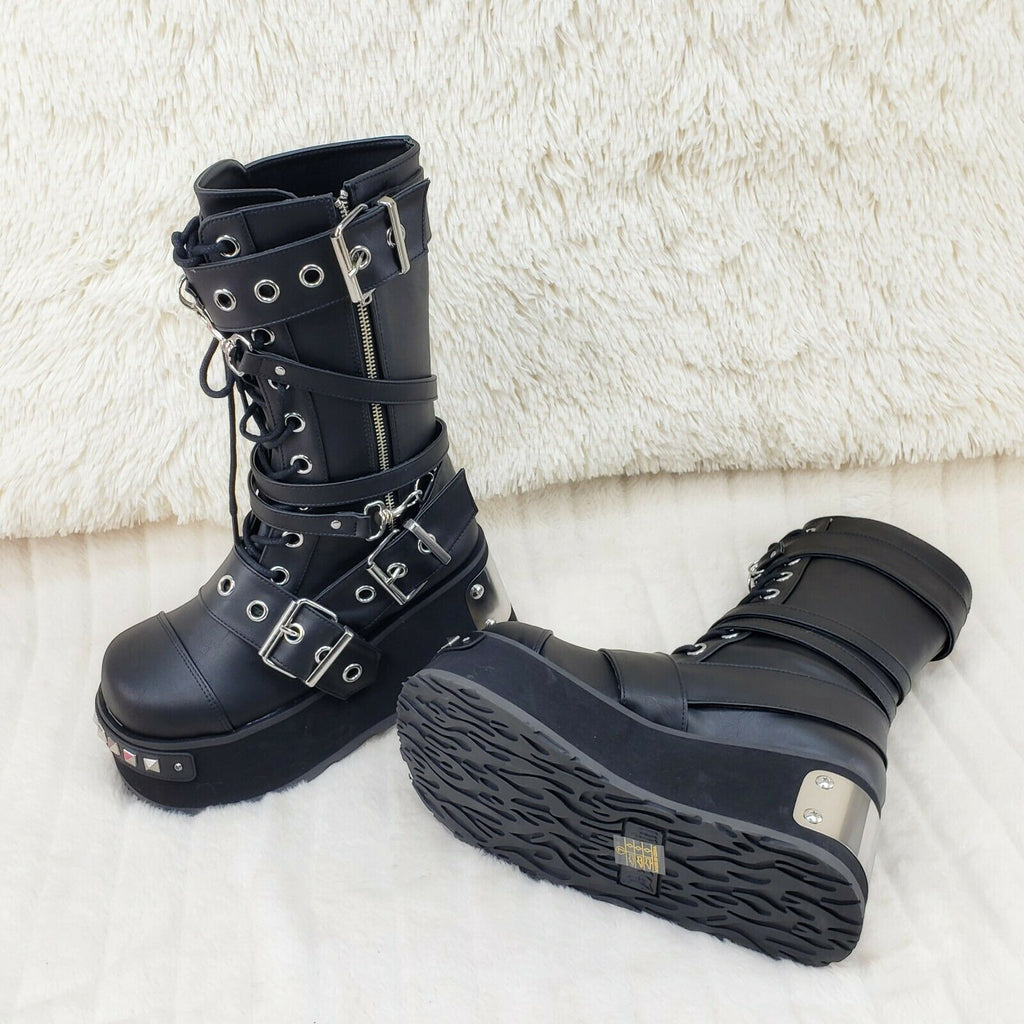 Trashville 250 Multi Strap Goth Punk Rock 3.25" Platform Boot Black Restocked NY - Totally Wicked Footwear