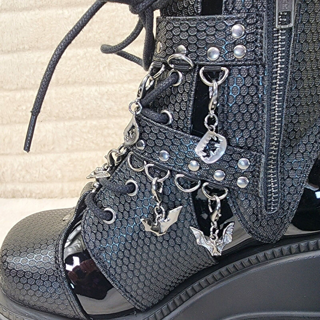 Shaker 66 Black Matte / Patent Platform 4.5" Wedge Heel Charm Ankle Boots NY - Totally Wicked Footwear