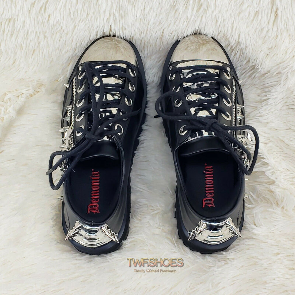 Grave Digger 04 Black Chrome Toe Plate Spiked Shoe Men 4-13 Goth Punk NY - Totally Wicked Footwear