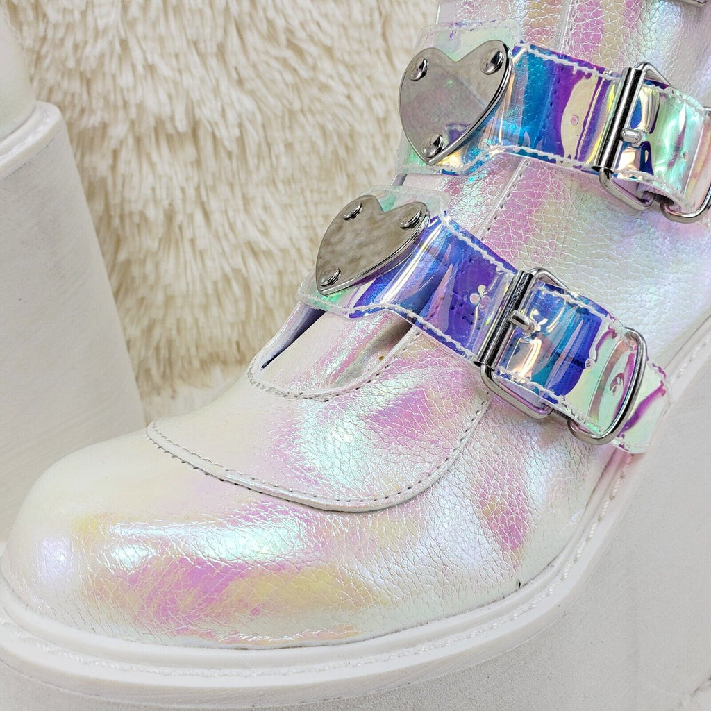 Swing 105 White Pearl Colorful Effects Ankle Boot 5.5" Platform NY DEMONIA - Totally Wicked Footwear