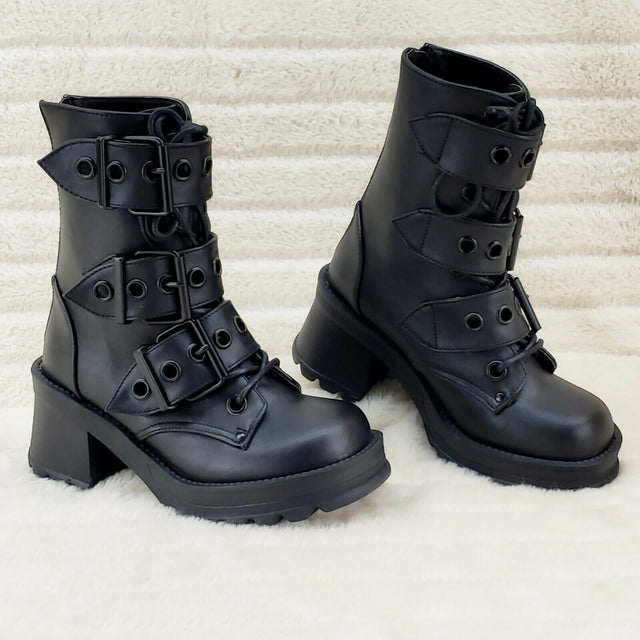 Bratty 118 Buckle Strap Biker Goth Punk Lace Up Ankle Boots In House NY - Totally Wicked Footwear