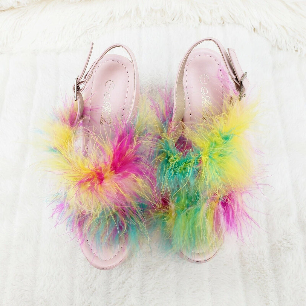 Top Rate Marabou Double Strap Chunky High Heels Platform Sandal Shoes Multicolor - Totally Wicked Footwear