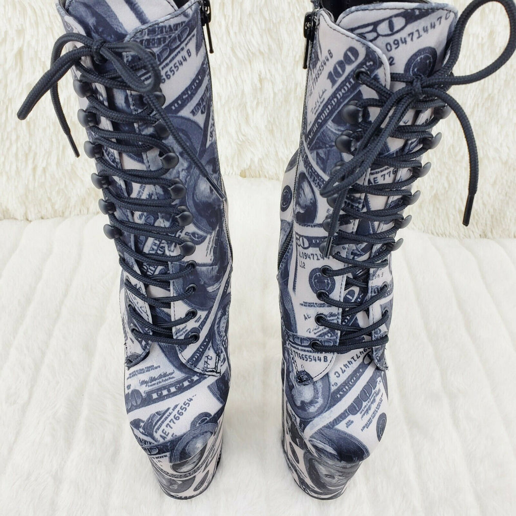 Flamingo 1020DP Money Print Platform 8" High Heel Lace Up Ankle Boots 6-12 NY - Totally Wicked Footwear