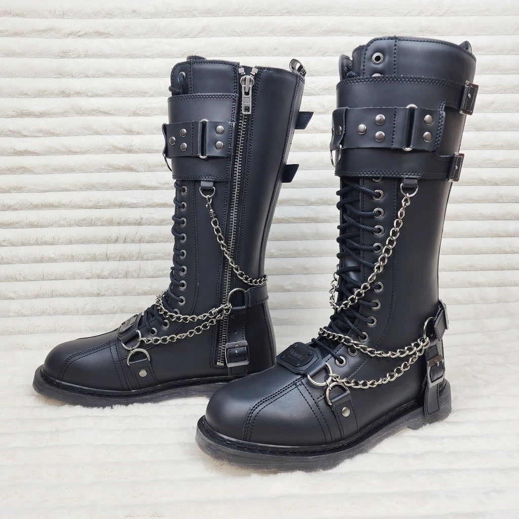 Bolt 415 Goth Combat Biker Knee Boots Black Matte Men Sizes IN HOUSE NY DEMONIA - Totally Wicked Footwear