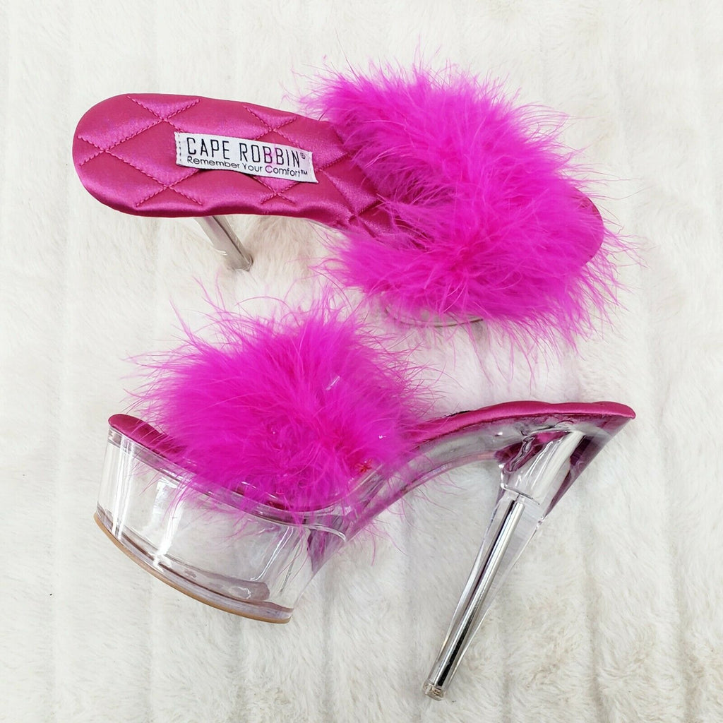 Maren Marabou Feather Slip On Platform Sandals 6" Stiletto Heel Shoes Hot Pink - Totally Wicked Footwear