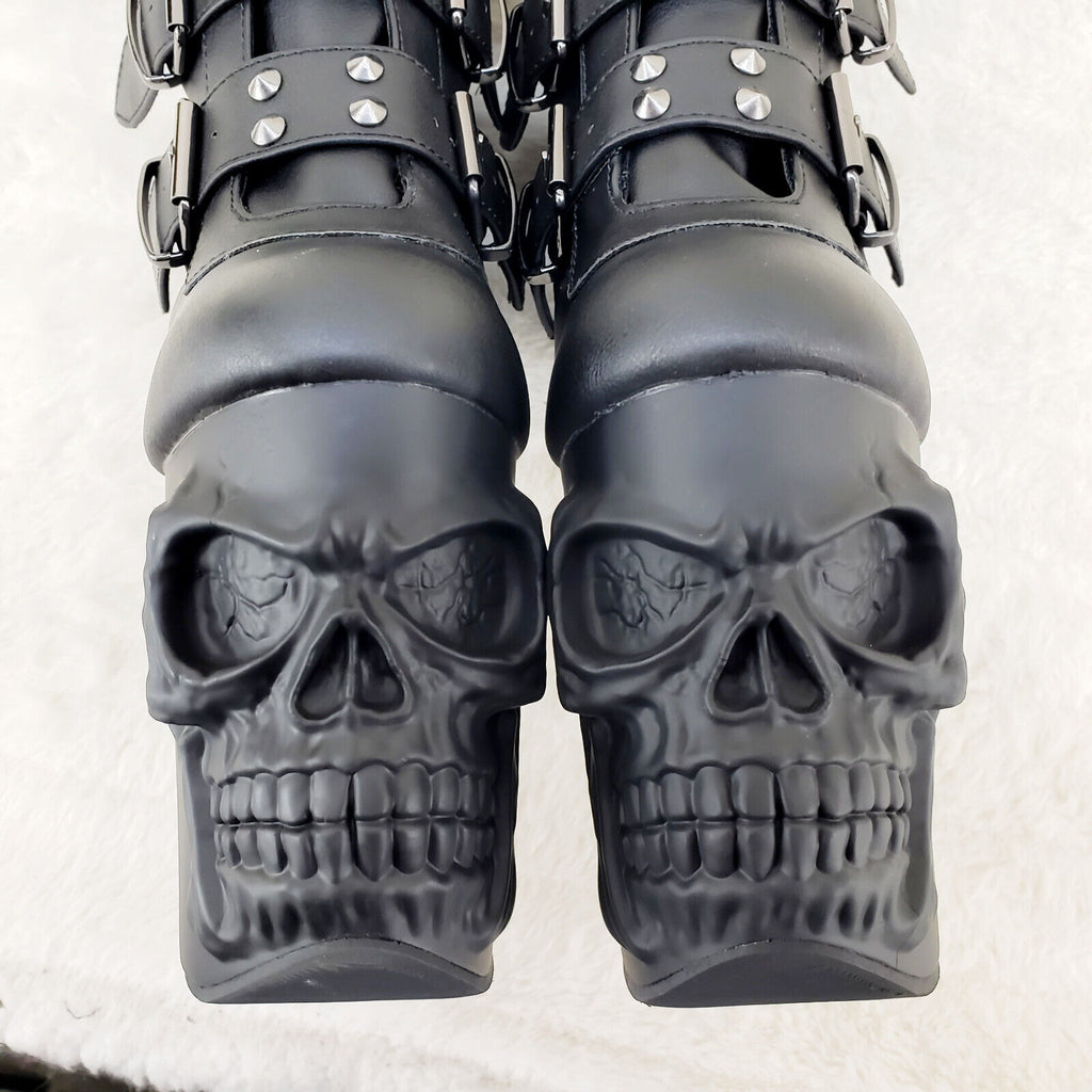 Rapture Black Matte Skull & Bones 8" High Heel Platform Boots IN HOUSE NY 1052 - Totally Wicked Footwear