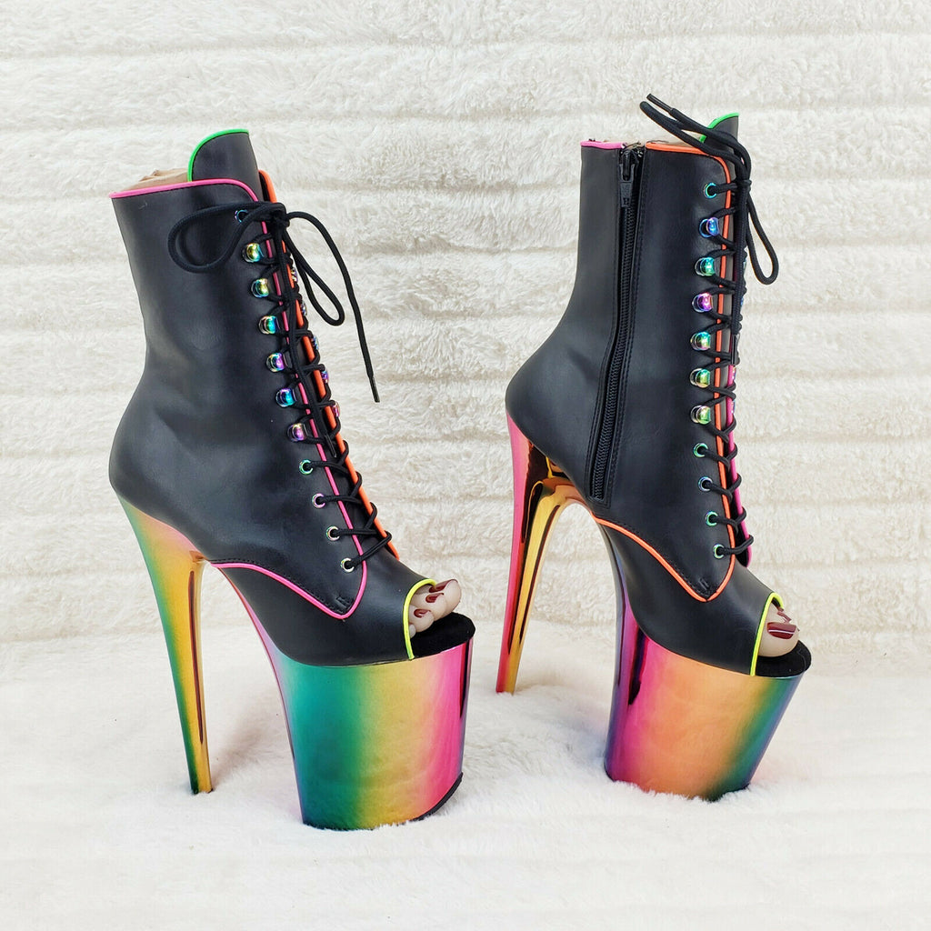 Flamingo 1021RC Rainbow Chrome 8" Heels Platform Neon Trim Ankle Boots NY - Totally Wicked Footwear