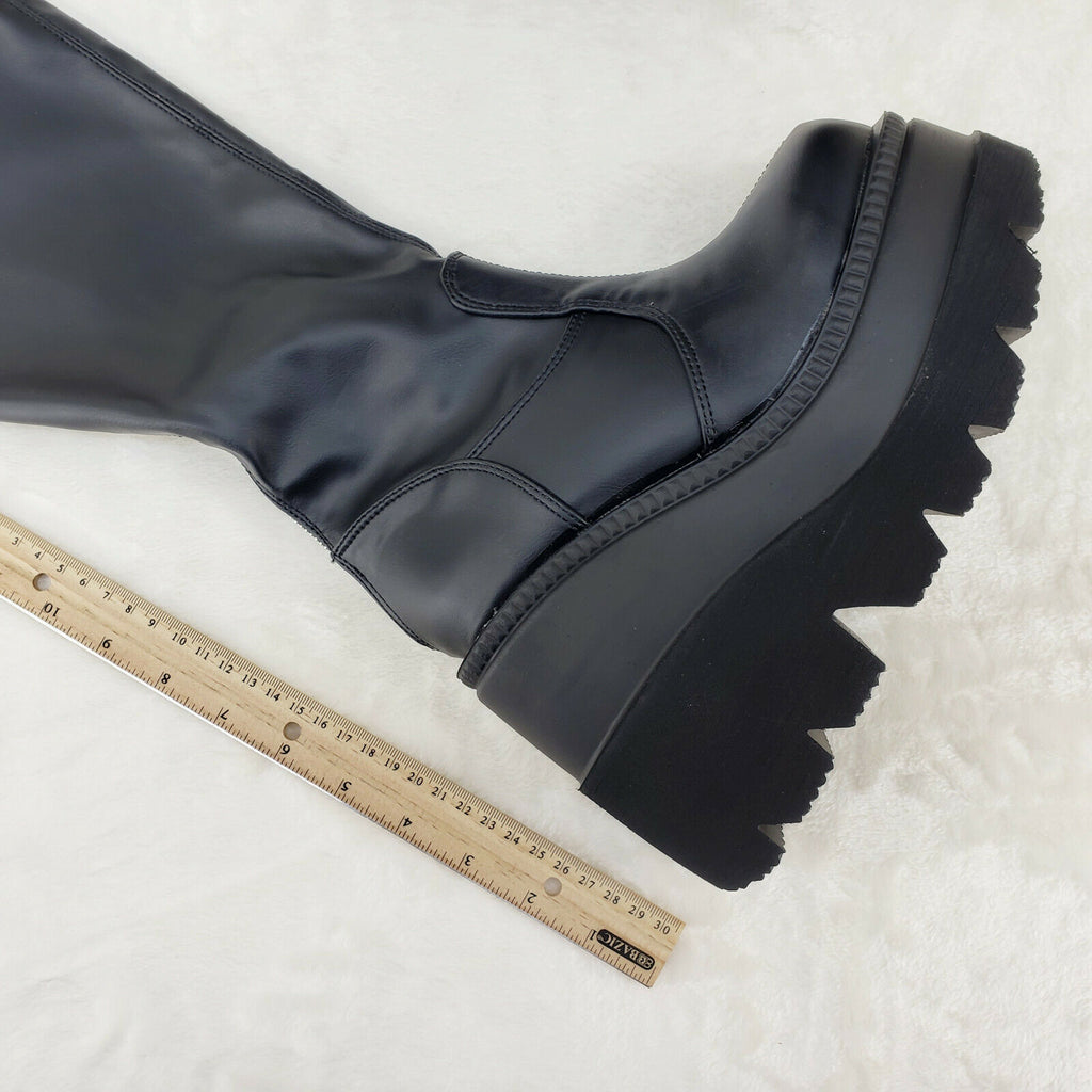 Shaker 65WC Wide Calf Stretch Matte Platform 4.5" Wedge Heel Knee Boots NY - Totally Wicked Footwear
