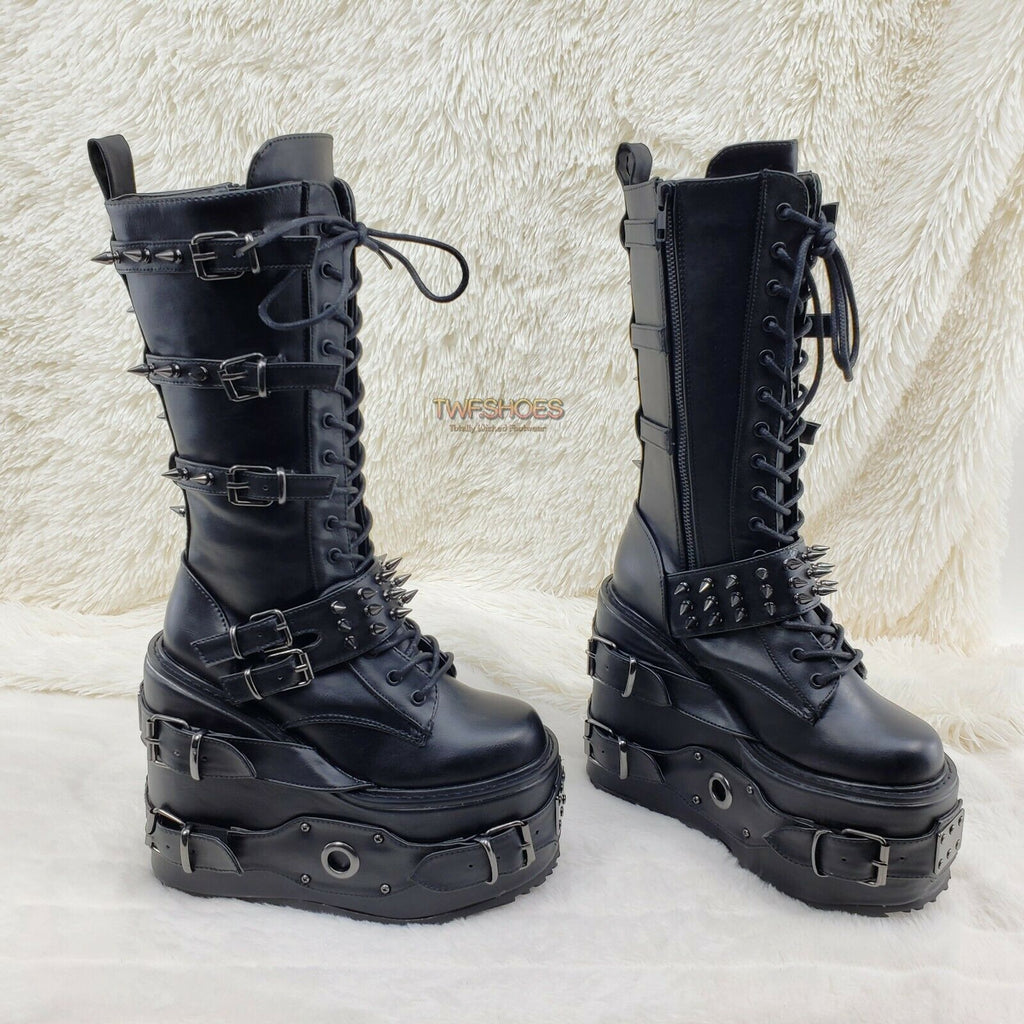 Swing 327 Black Knee Boot 5.5" Platform Studs & Spikes Goth Rave Boot Restock NY - Totally Wicked Footwear