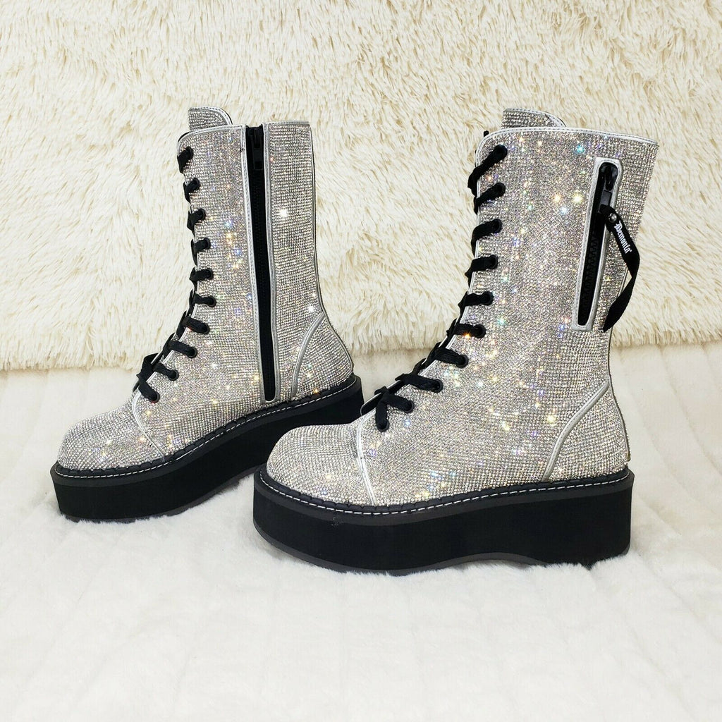 Demonia Emily 330R Rhinestone 2" Platform Combat Boots 6-12 NY - Totally Wicked Footwear