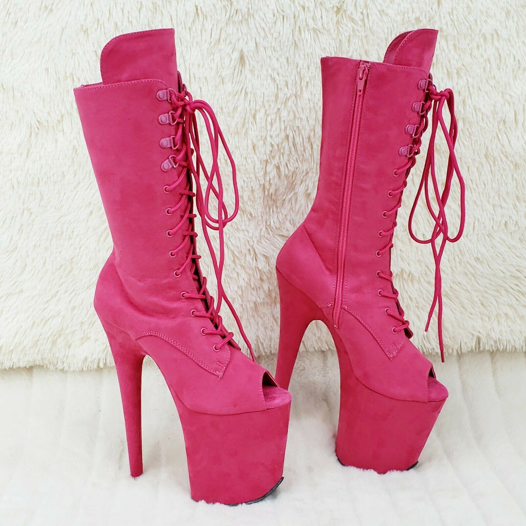 Flamingo 1051FS Hot Pink V Suede 8" Heel Platform Mid Calf Boots US Sizes NY - Totally Wicked Footwear