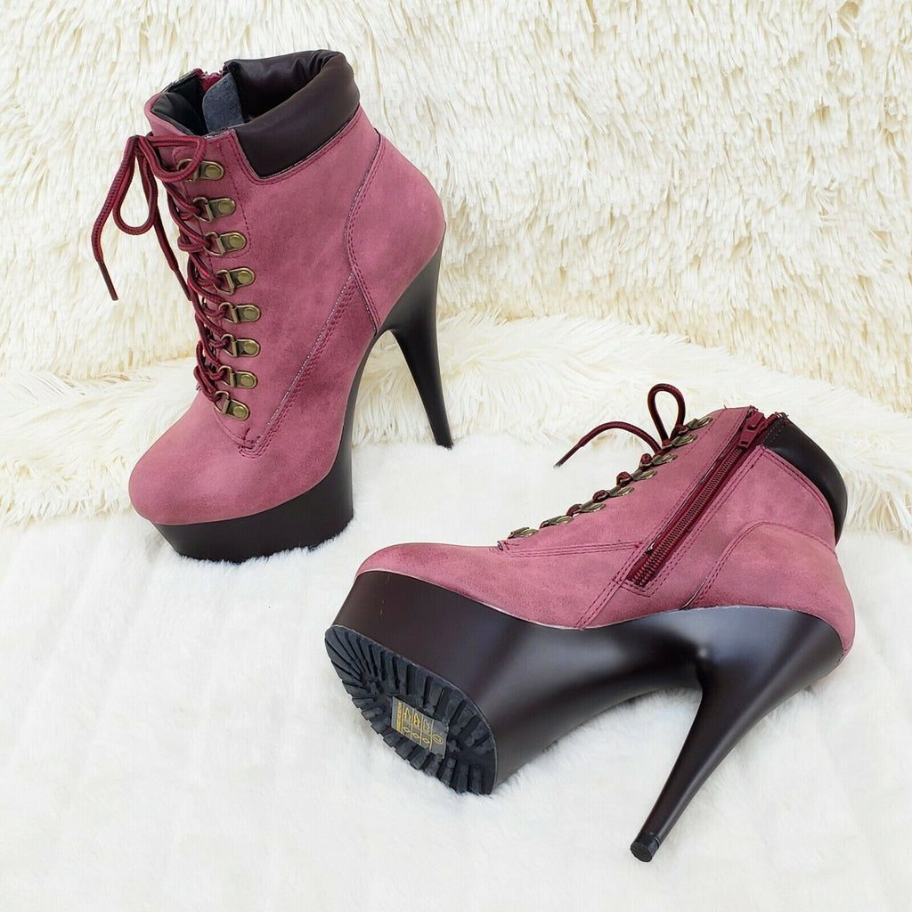 Delight 600tl Wine Nubuck Work Style 6" High Heel Ankle Boots US Size NY - Totally Wicked Footwear