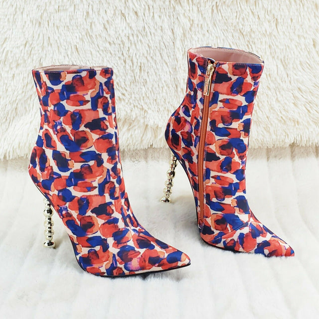 5" Geo Deco High Heel Multi Color Print Pointy Toe Ankle Boots Shawna - Totally Wicked Footwear