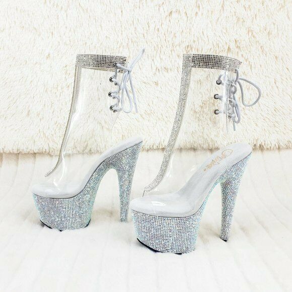 1018C Bejeweled Rhinestone Platform & Trim Ankle Boots High Heels Shoes Shooties - Totally Wicked Footwear