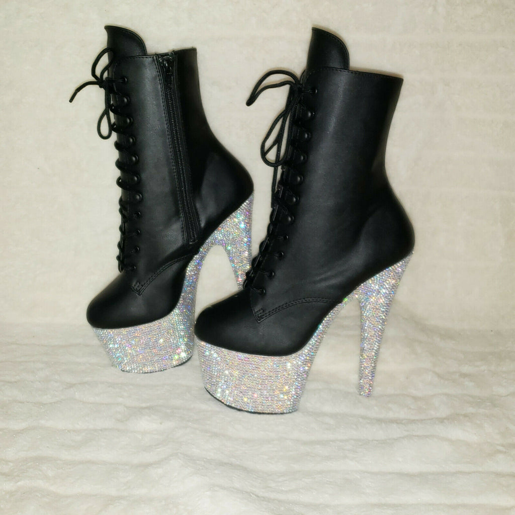 Bejeweled 1020 Rhinestone Platform Lace Up Ankle Boots 7" High Heels IN HOUSE - Totally Wicked Footwear