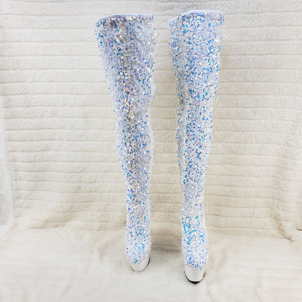 Adore 3020 White Multi Sequin High Heel Platform Thigh High Boots US Sizes NY - Totally Wicked Footwear