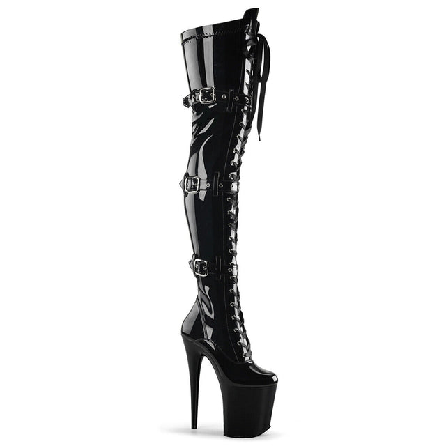 Flamingo 3028 Triple Buckle Thigh High Platform Torment Boots Patent 6-11 NY - Totally Wicked Footwear