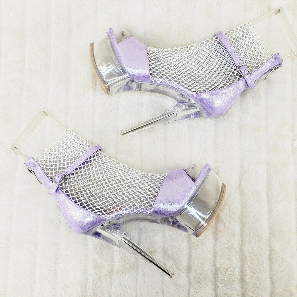 765 Voltaire Lilac Purple Mesh Rhinestone Clear Platform Heels Shootie Boots - Totally Wicked Footwear
