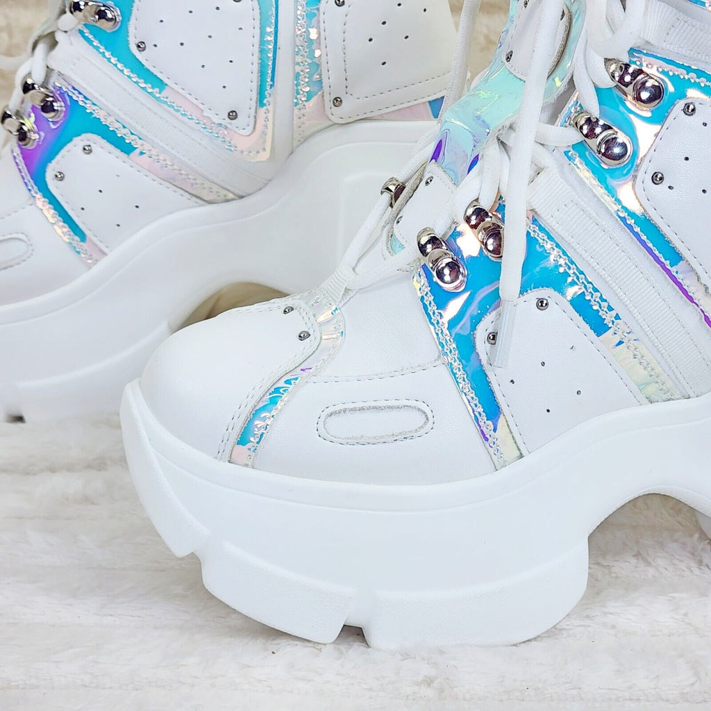 Wang Mangosteen / Passion Lace Up Hidden Wedge Women's Combat Sneakers White - Totally Wicked Footwear