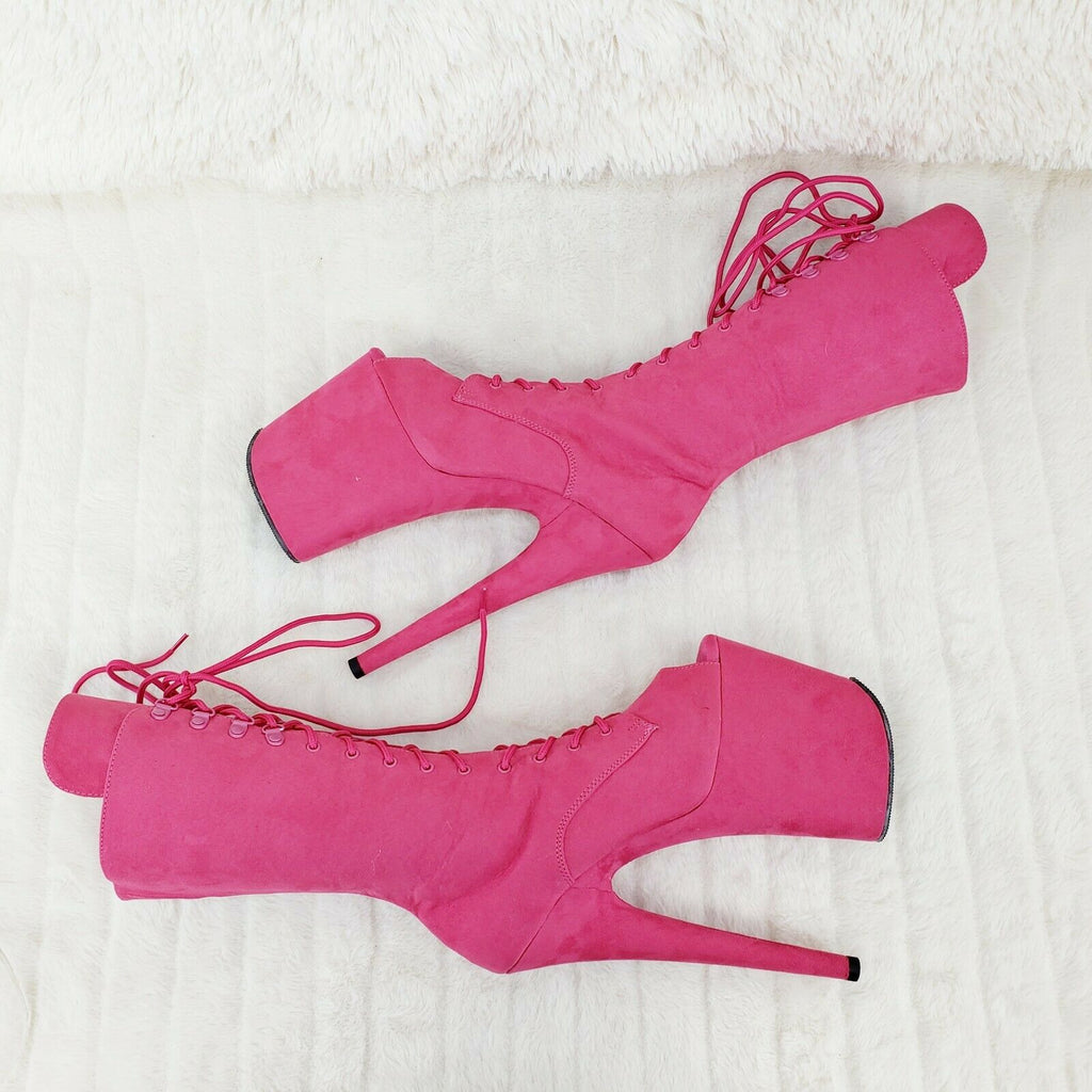 Flamingo 1051FS Hot Pink V Suede 8" Heel Platform Mid Calf Boots US Sizes NY - Totally Wicked Footwear