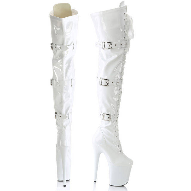 Flamingo 3028 Triple Buckle Thigh High Platform Torment Boot White Patent NY - Totally Wicked Footwear