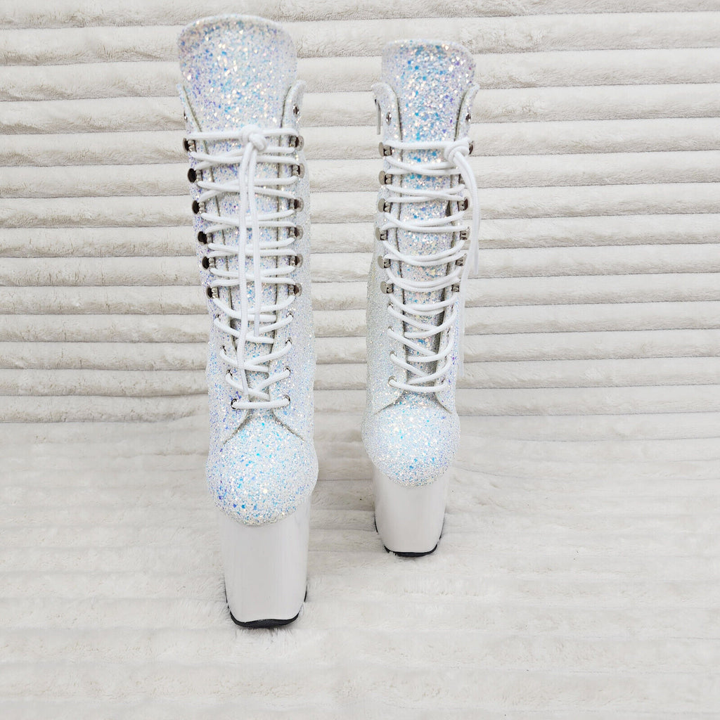 Flamingo White Ice UV Glitter 8" Heel Platform Ankle Boots US 6-12 NY - Totally Wicked Footwear