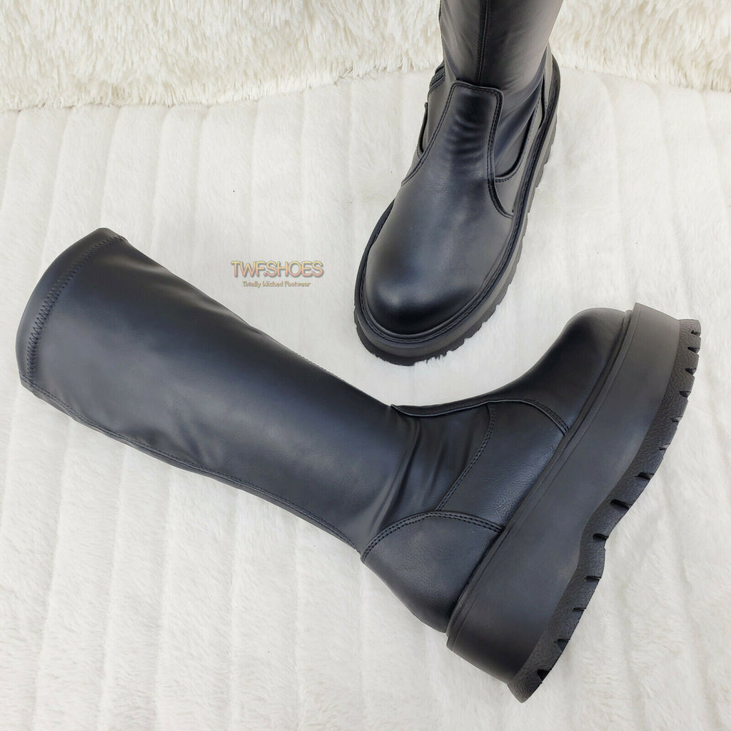 Demonia Slacker 200 65 Black Matte Platform Wedge Heel Knee Boots NY - Totally Wicked Footwear