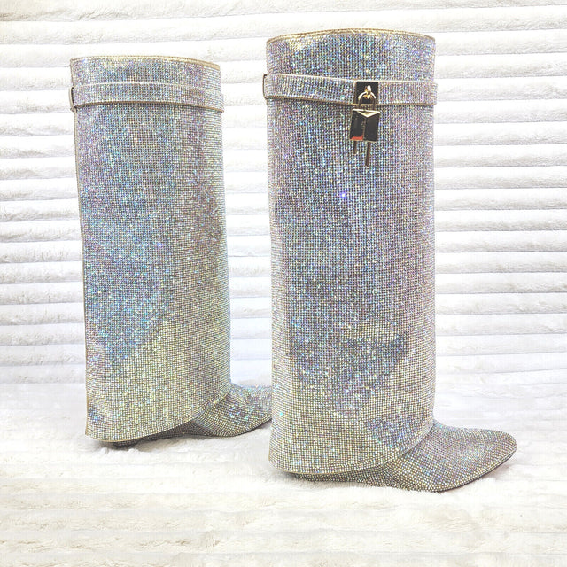 Super Sparkle Sharky Skirted Fold Over Wedge Heel Knee Boots - Totally Wicked Footwear