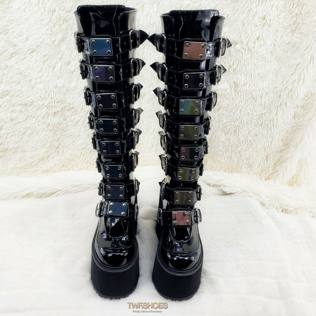Swing 815WC Black Patent Wide Calf Goth Punk Rave Knee Boot 5.5" Platform NY - Totally Wicked Footwear